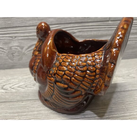 Haeger Thanksgiving Turkey Dark Brown Planter Vase Ceramic Autumn Centerpiece - Picture 4 of 9